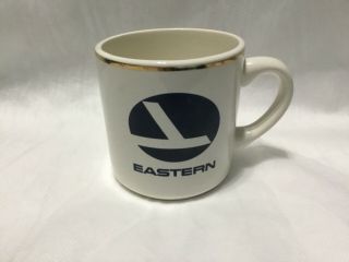 Vintage Eastern Airlines White W/ Blue Logo,  Gold Trim Coffee Cup Mug.