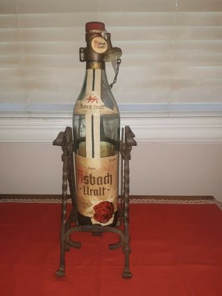 Antique/vintage Asbach Uralt Brandy Bottle Display Pourer German Wrought Iron