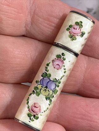 Vintage Sterling Silver Guilloche Tube Shaped Pocket Lighter With Floral Design
