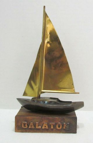 Lake Balaton Hungary Vintage Souvenir Metal Paperweight Sailboat Sail Boat
