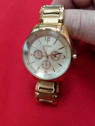 Fossil Rose Gold Tone Stainless Steel,  Crystals,  Multi Function Water Res.  Bq1073