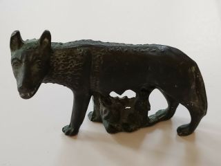 Antique Bronze Roman Capitoline Wolf With Romulus And Remus Sculpture 5 " Inches
