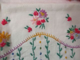 Vintage pair cotton Pillowcases embroidered Band of Flowers 2