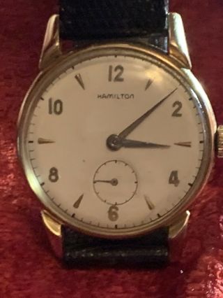 Mens Vintage Solid 14k Gold Hamilton Windup Wristwatch Runs Nr