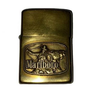 1976 Brass Zippo Lighter Marlboro Cigarettes - Cowboy Roper -