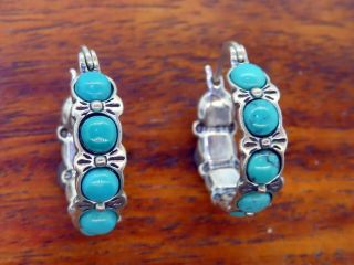 Vintage Sterling Silver Native American Indian Navajo Turquoise Hoop Earrings