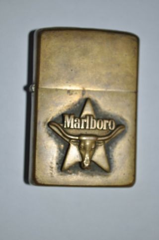 Vintage 1979 Marlboro Solid Brass Longhorn Steer & Star Zippo Lighter