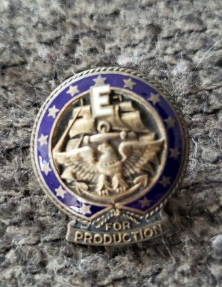 Vintage Sterling Silver US Navy E For Production Award Pin Jostens ww2 2