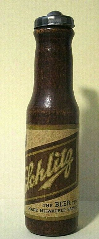 Vintage 4 Inch Schlitz Beer Wooden Bottle Cap Puller - Great Advertising