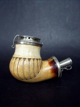 Very Large Antique Meerschaum Pipe Bowl Silver Mounts