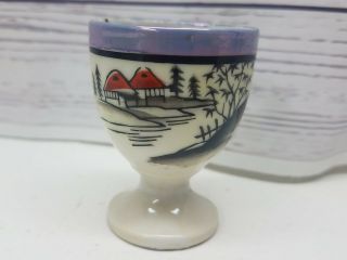 Vintage Egg Cup House On The Hill Hand Painted 2.  25 " Made In Japan Metallic Rim