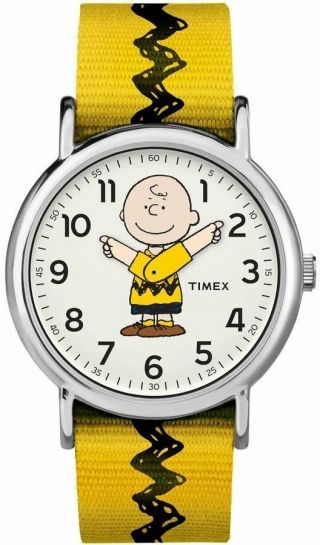 Timex Tw2r41100,  Peanuts - Charlie Brown Weekender Yellow Slip Thru Fabric Watch