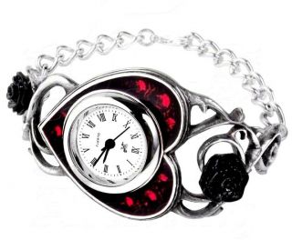 Last Chance Alchemy Gothic Bed Of Blood Roses Red Heart Womens Chain Watch Aw22