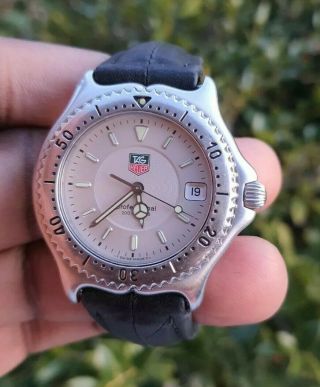 Tag Heuer White Stainless Steel Professional Leather Strap Men 