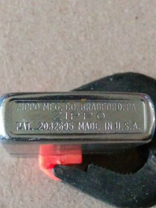 Vintage 1940 ' s Zippo 3 Barrel Hinge Lighter Patent 2032695 W/Matching Insert 6