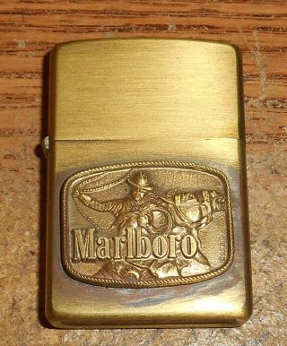 1976 Zippo Marlboro Cowboy Roper Emblem Full Size Brass Advertising Lighter/rare