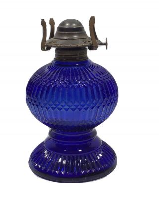 Vintage Cobalt Blue Oil Lamp No Chimney 7 1/4” Hong Kong