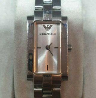 Emporio Armani Watch Ladies Silver Stainless Steel Rectangular Dial Boxed 352019