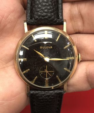 Vintage Bulova 10k Rolled /gold Plated Black Dial,  Mens Watch All