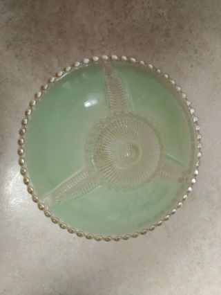 Vtg.  Green Art Deco Pressed Glass Ceiling Light Globe Beaded Shade 3 Chain Holes