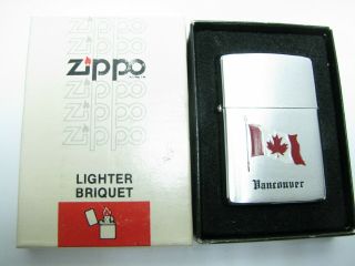 Vintage Zippo Lighter Canada Niagara Falls Box & Papers Canadian Flag Vancouver