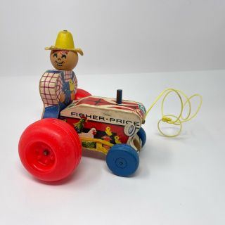 Fisher Price 629 Farmer On Tractor Pull Toy 1961 Vintage Vtg