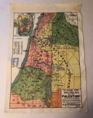 A.  H.  Eilers & Co.  Peerless Series Vintage Linen Sunday School Map Of Palestine