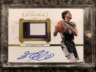 De’aaron Fox 2019 - 20 Flawless Gold Parallel Patch Auto Card 02/10 Kings Ssp