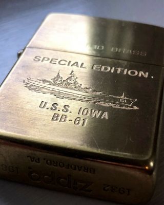 Vintage Zippo Lighter 1932 - 1984 (USS Iowa BB - 61) Solid Brass,  Special Edition 2
