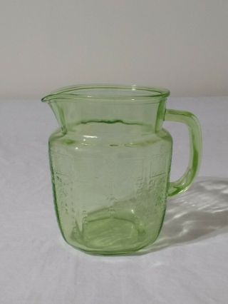 Vintage Green Depression Water Glass Pitcher Pour Spout 1970 