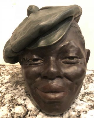 Early Fig.  Head Of Black Man Wearing Cap Tobacco Jar Terra Cotta Johann Maresch