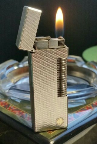 Newly Serviced,  Dunhill D Logo Silver Plated Barley Rollagas Lighter