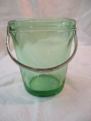 Vintage Fostoria Fairfax Miniature Green Ice Bucket With Handle