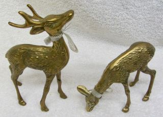 2 Vintage Solid Brass Deer Buck & Doe Figurines 6 1/2 " Tall Set Stag Mid Century