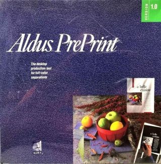 Aldus Pre Print Software Version 1.  0 Apple Macintosh 3.  5” 800k Disks 1990