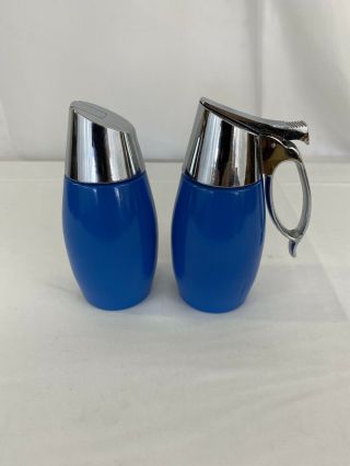 Vintage Gemco Blue Glass Sugar Shaker & Syrup Dispenser. 2