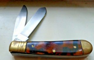 Vintage Pocket Knife With Faux Tortoise Shell Handles 2 - Blade Small Trapper
