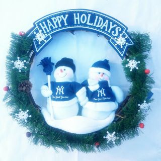 Vintage Mlb York Yankees Happy Holidays Snowman Wreath 20 " × 20 "