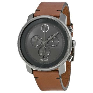 Movado Men’s Watch Bolt Chronograph Grey Dial Brown Leather Strap 3600367