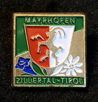 Mayrhofen Zillertal Tirol Vintage Skiing Ski Pin Badge Austria Souvenir Travel