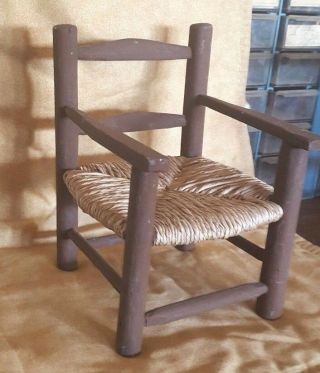 Painted Wood Doll Chair With Woven Seat,  Vintage,  Miniature 7 " H,  5 " X 5 " Seat