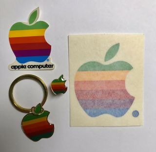Vintage Apple Macintosh Rainbow Multi - Color Logo Key Chain Lapel Pin Stickers