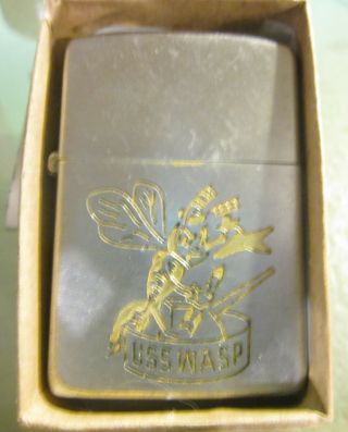 Vintage Rare 1950 ' s U.  S.  S.  WASP Double sided USN ZIPPO LIGHTER 3