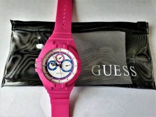 Guess Chronograph Watch,  Hot Pink White Blue,  Silicone Band,  Day/date Nwt