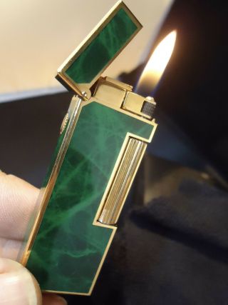 Dunhill Rollagas Lighter - Green Marbled Lacquer & Gold Plated - Feuerzeug