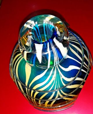 Italian Art Heavy Glass Vase Franco Italy Blue & Green Vintage Rare Art Deco