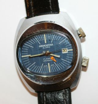 Memostar Alarm Vintage Wrist Watch 17 Jewels Incabloc Date
