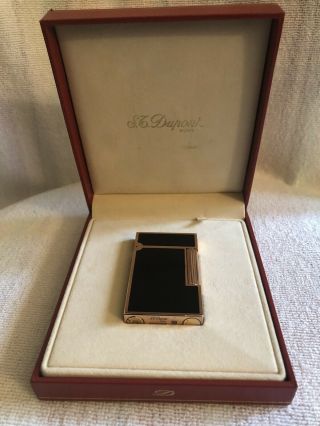 Vintage St Dupont L2 Black Laque De Chine Lighter Rose Gold Plated Trim Boxed
