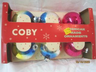 Vintage Coby 6 Large Glass Christmas Ornaments Balls 12