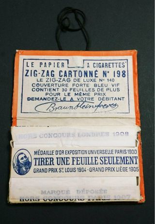 1x 1920 - 30s Antique Cigarette Rolling Paper ZIG ZAG Braunstein NR 198/140 ORANGE 2